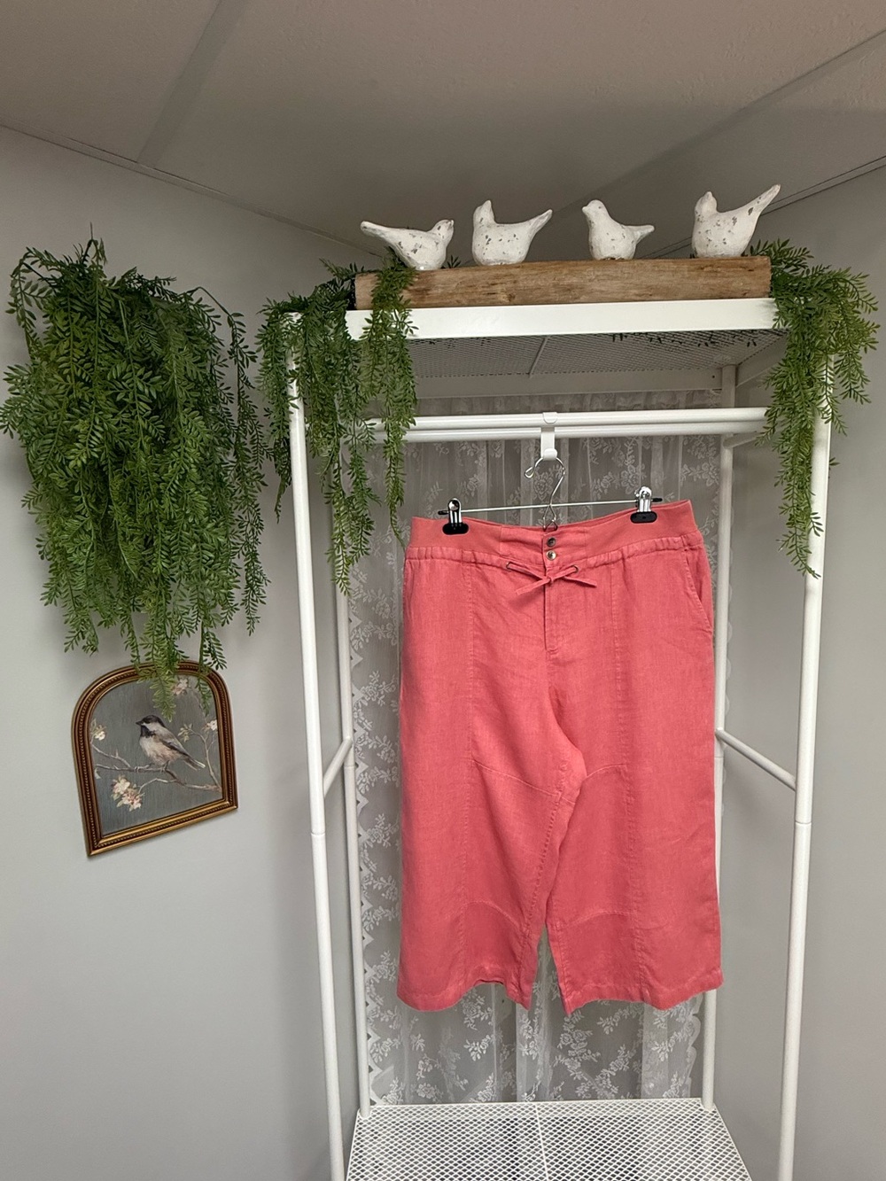 Vintage Tōgo Petite Coral Pink 100% Linen Cropped Pants - Medium
